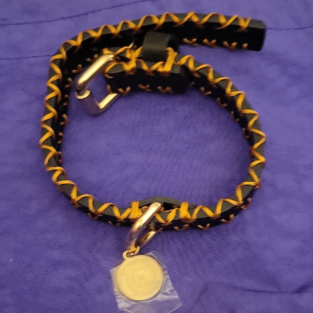Black and Gold Leather Dog Collar For Small Breeds.